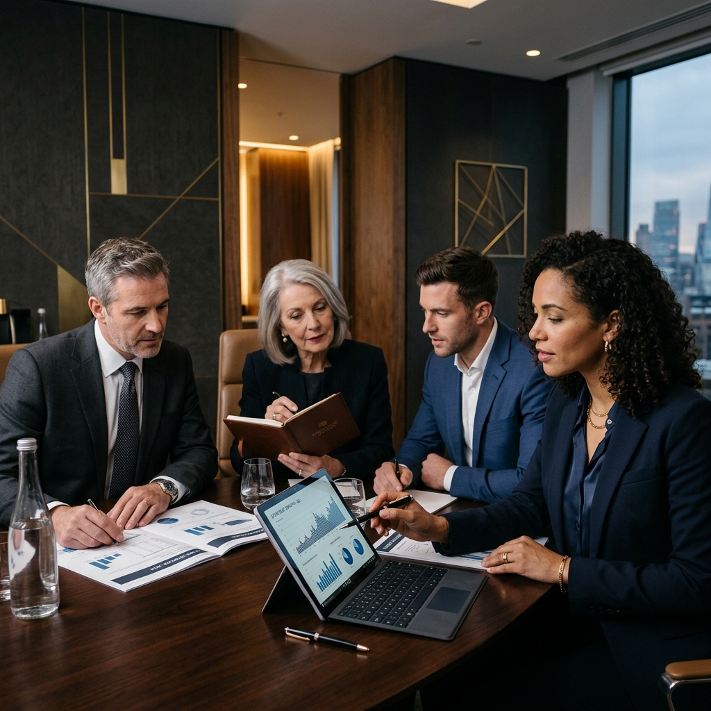 Equipe Consilium em reunião estratégica analisando soluções jurídicas para PMEs — advocacia empresarial especializada em Direito Civil Empresarial